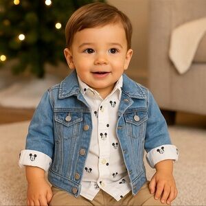 Gap x Disney Toddler Embroidered Mickey Mouse Jean Jacket Sz 3 & Shirt Sz 2